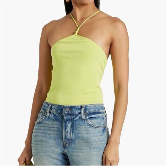 FRAME Knotted jersey bodysuit Large snap closure NWOT Yellow Lime Green - Picture 1 of 8